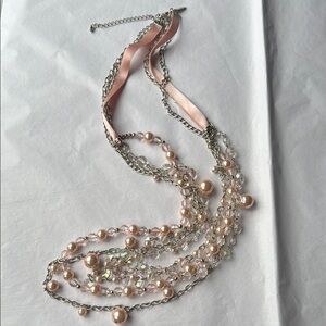 New York & Company Pink and‎ Silver Crystal Necklace